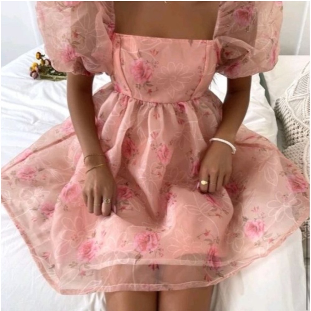 CORAL FLORAL BOHEMIAN ORGANZA DRESS